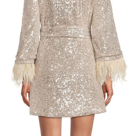 395.00 NWT LIKELY LANGE FEATHER CHAMPAGNE MINI DRESS 4 will fit Medium - Picture 5 of 6